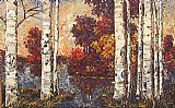 Maya Eventov Canvas Paintings - Lakeside Birches
